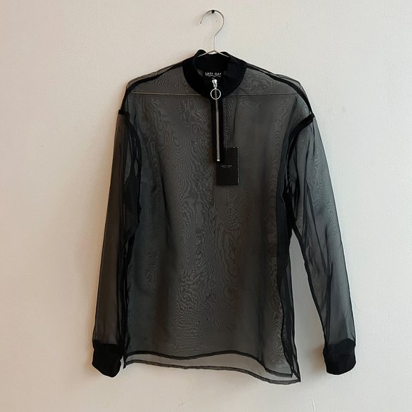 NWT Lazy Oaf Black Sheer Zippy Sweatshirt Size S/M - Picture 2 of 6